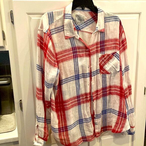 Rails Charlie Carmine Blue White Red Plaid Lightweight linen Button-Up Shirt - Picture 2 of 10